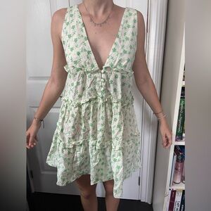 Asos Cream Neon Green Smack Summer Dress Size Us 2